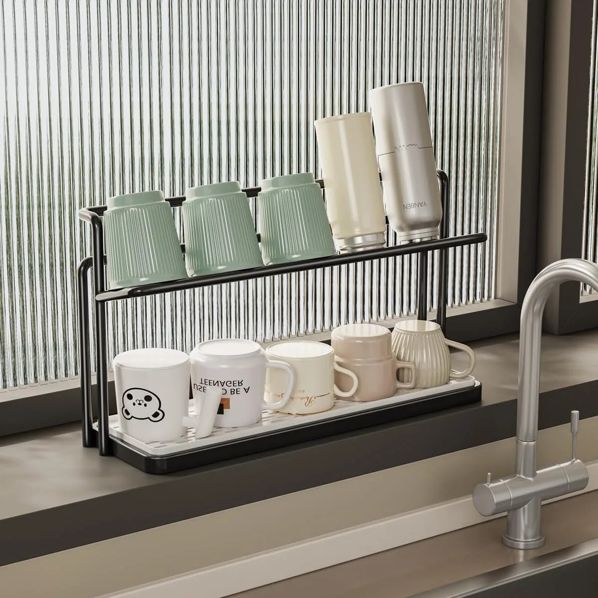 2-Tier Stainless Steel Drying Rack with Drain Tray