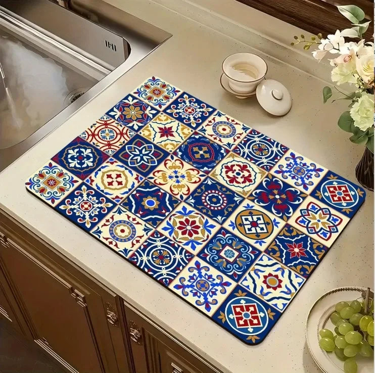 Bohemian Drain Mat Dish Drying Placemats for Table Silicone