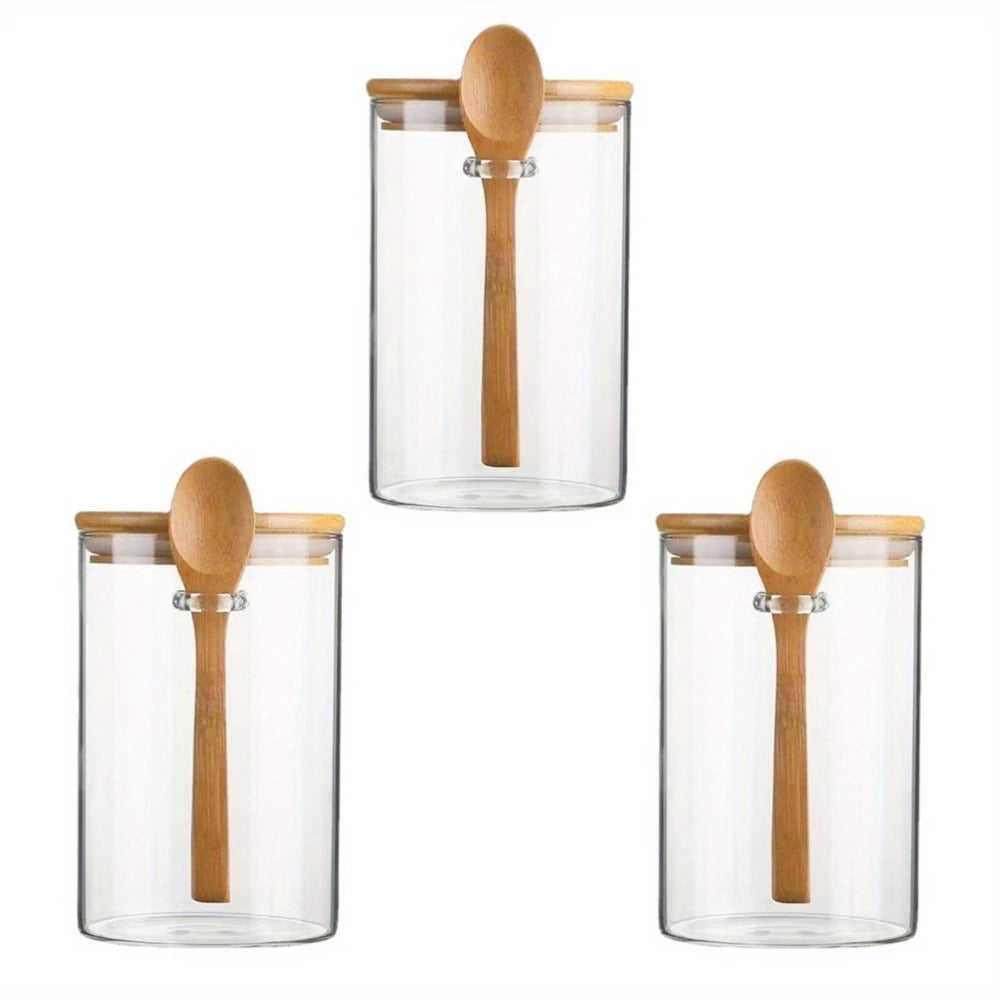Airtight Glass Jars with Bamboo Lids & Spoons
