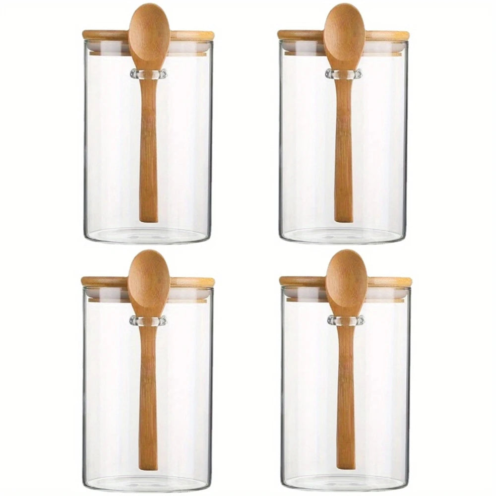 Airtight Glass Jars with Bamboo Lids & Spoons