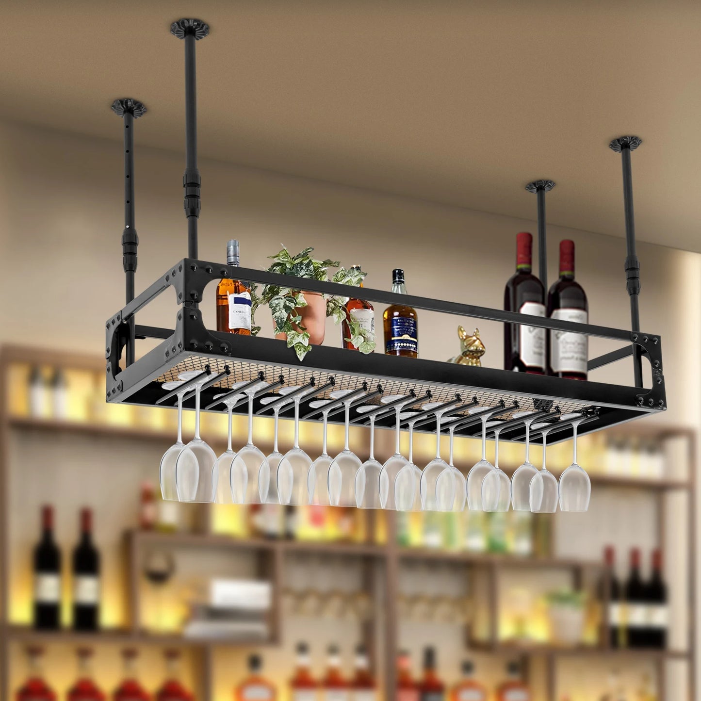 Metal Ceiling Mounted Hanging Wine Goblet Rack