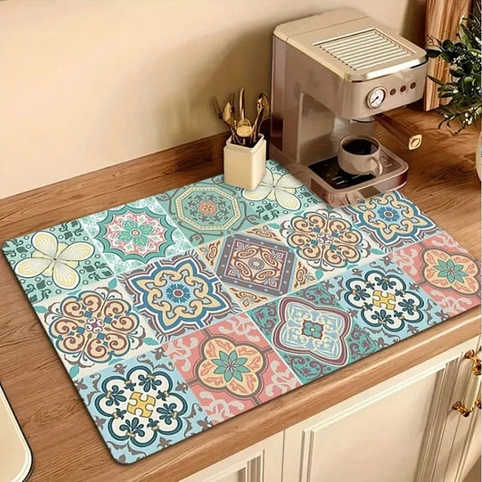 Bohemian Drain Mat Dish Drying Placemats for Table Silicone