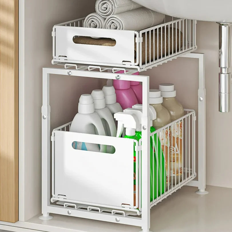 2-Tier Pull-Out Kitchen Organizer – Sliding Storage Rack for Cabinet & Sink
