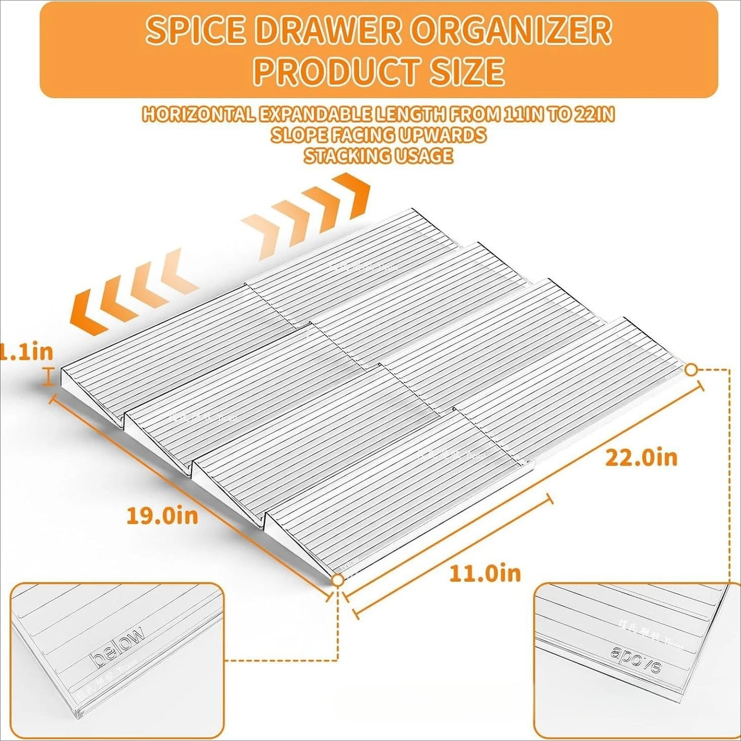 Expandable Acrylic Spice Drawer Organizer – Adjustable Tiered Rack
