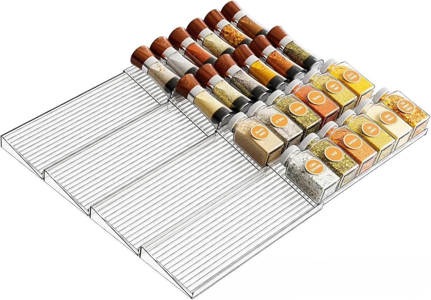 Expandable Acrylic Spice Drawer Organizer – Adjustable Tiered Rack