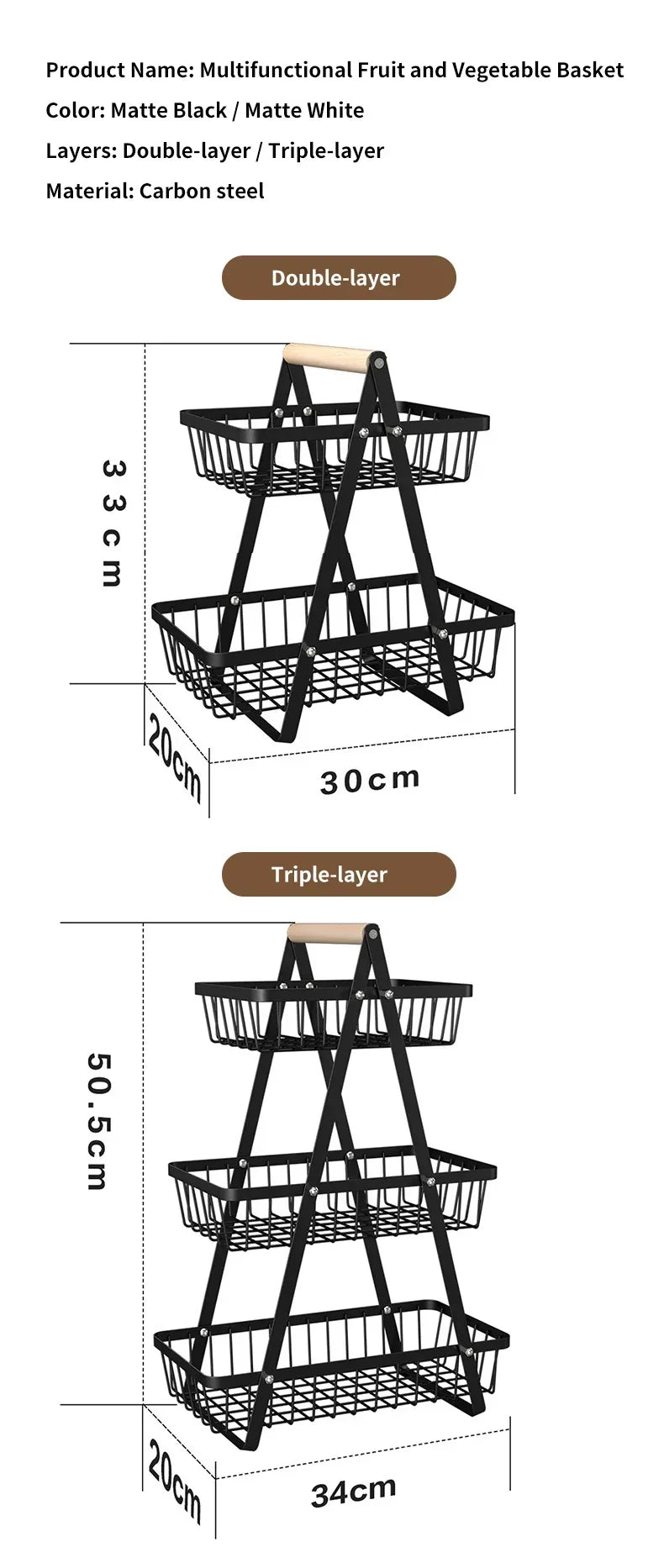 3-Tier Fruit Basket Organizer – Multi-Layer Snack & Storage Rack