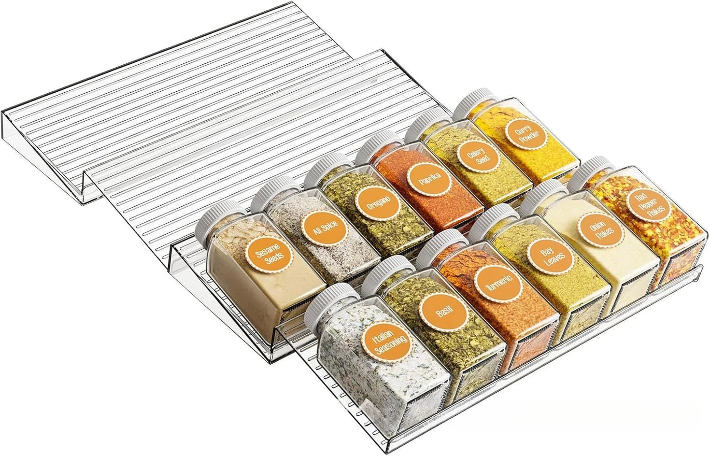 Expandable Acrylic Spice Drawer Organizer – Adjustable Tiered Rack
