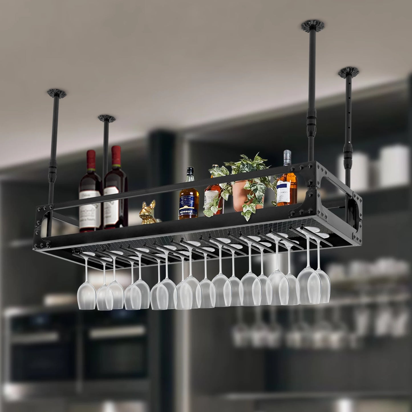 Metal Ceiling Mounted Hanging Wine Goblet Rack
