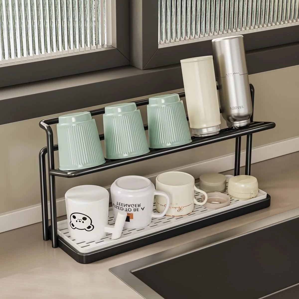 2-Tier Stainless Steel Drying Rack with Drain Tray