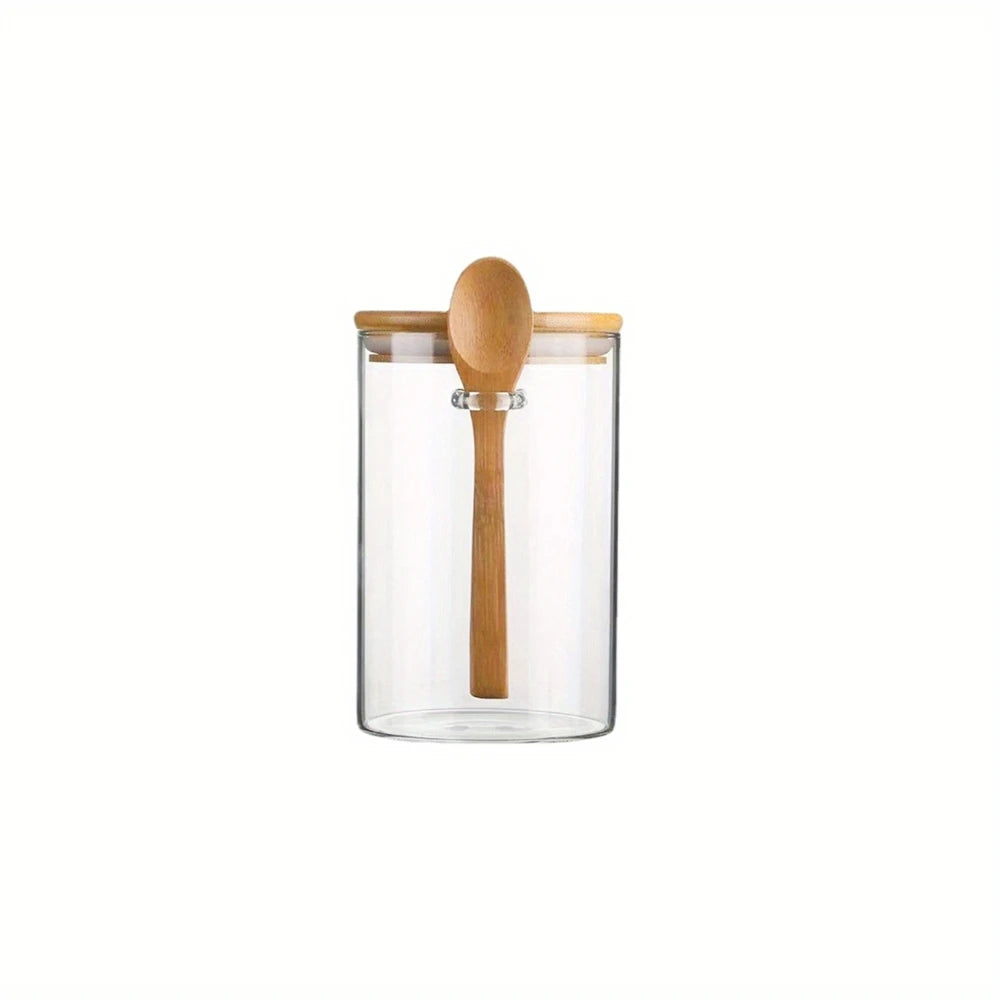 Airtight Glass Jars with Bamboo Lids & Spoons