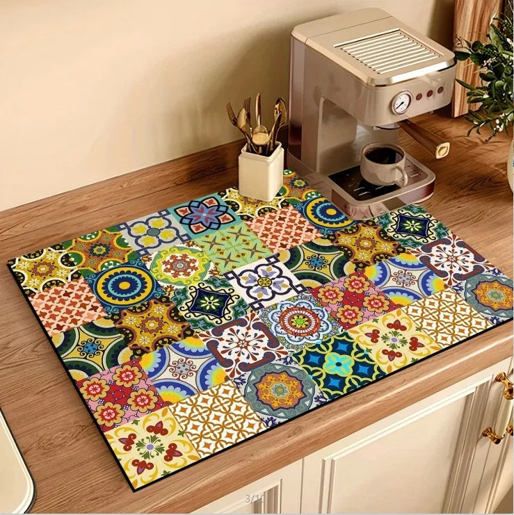 Bohemian Drain Mat Dish Drying Placemats for Table Silicone