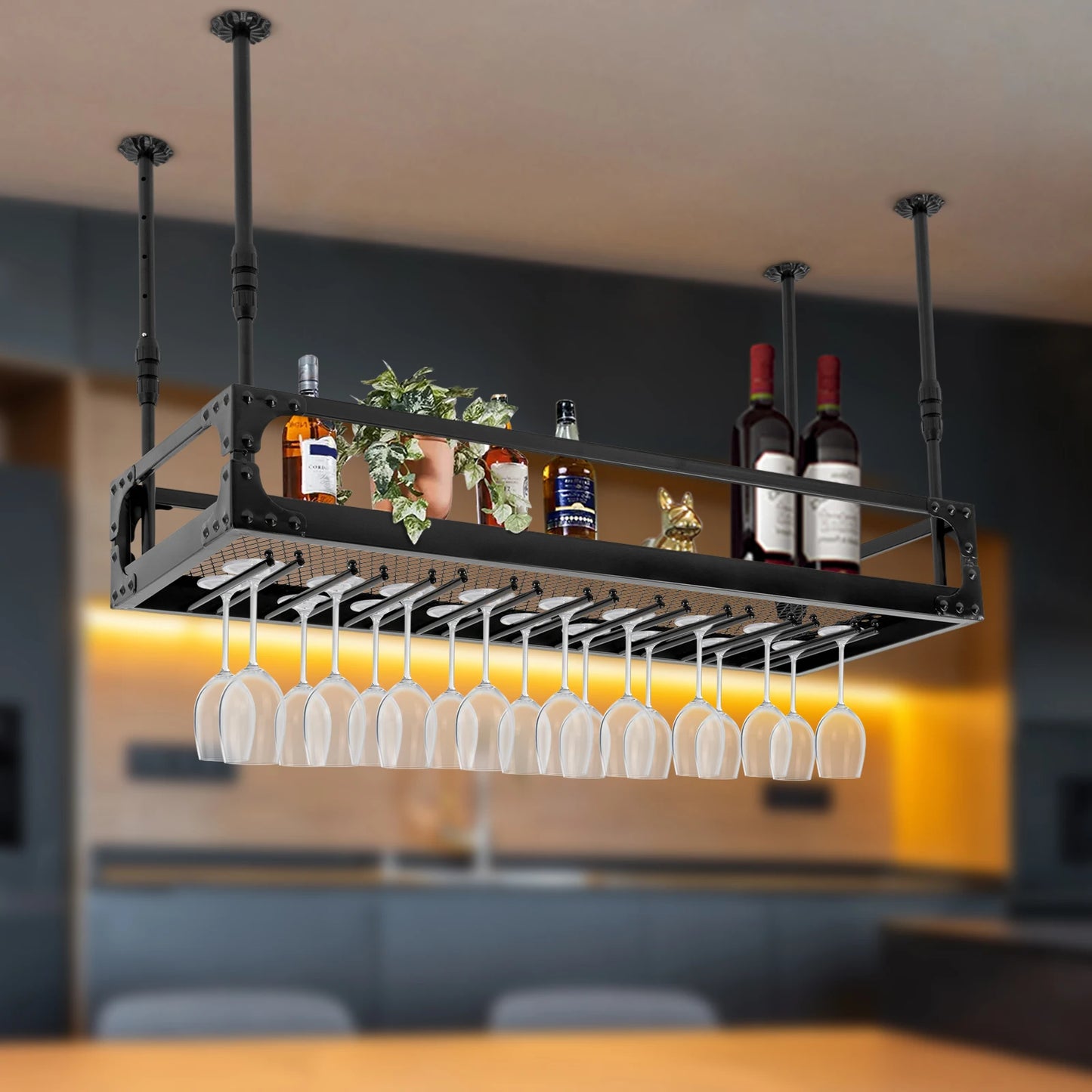 Metal Ceiling Mounted Hanging Wine Goblet Rack