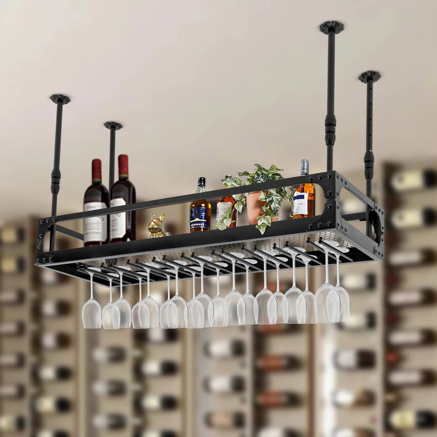 Metal Ceiling Mounted Hanging Wine Goblet Rack