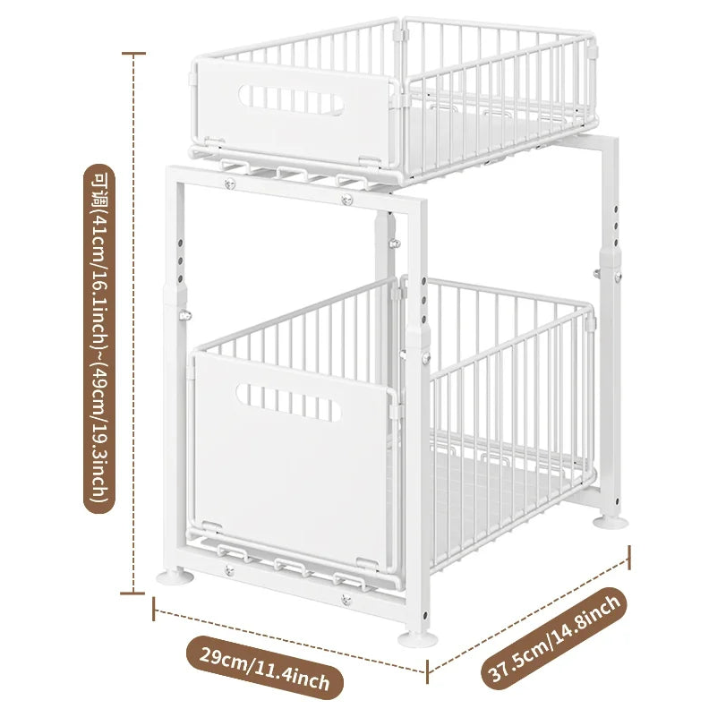 2-Tier Pull-Out Kitchen Organizer – Sliding Storage Rack for Cabinet & Sink