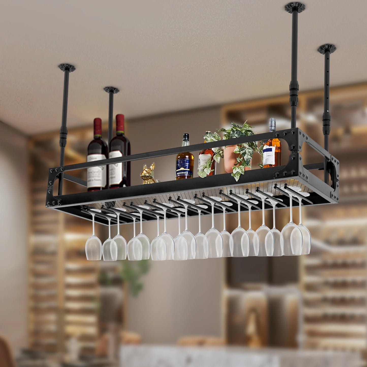 Metal Ceiling Mounted Hanging Wine Goblet Rack