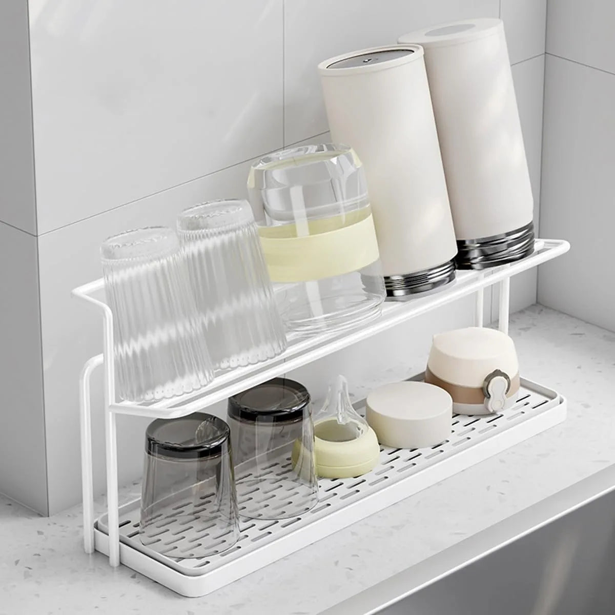 2-Tier Stainless Steel Drying Rack with Drain Tray