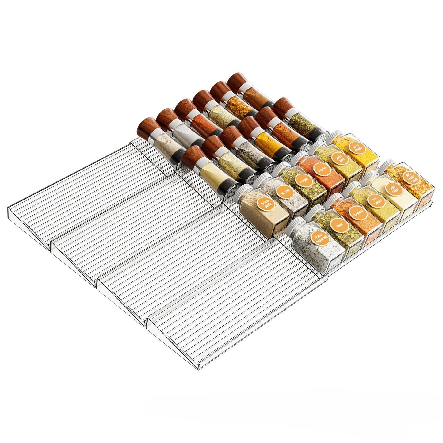 Expandable Acrylic Spice Drawer Organizer – Adjustable Tiered Rack