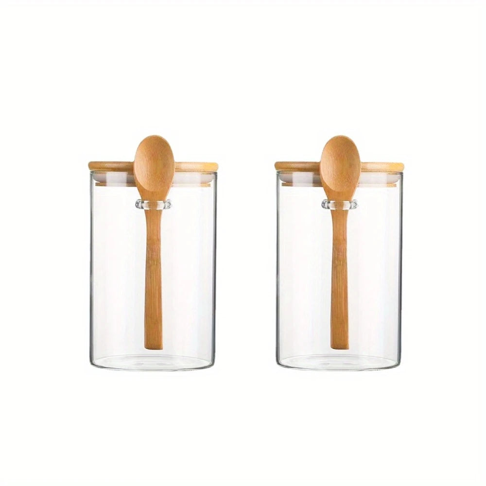 Airtight Glass Jars with Bamboo Lids & Spoons