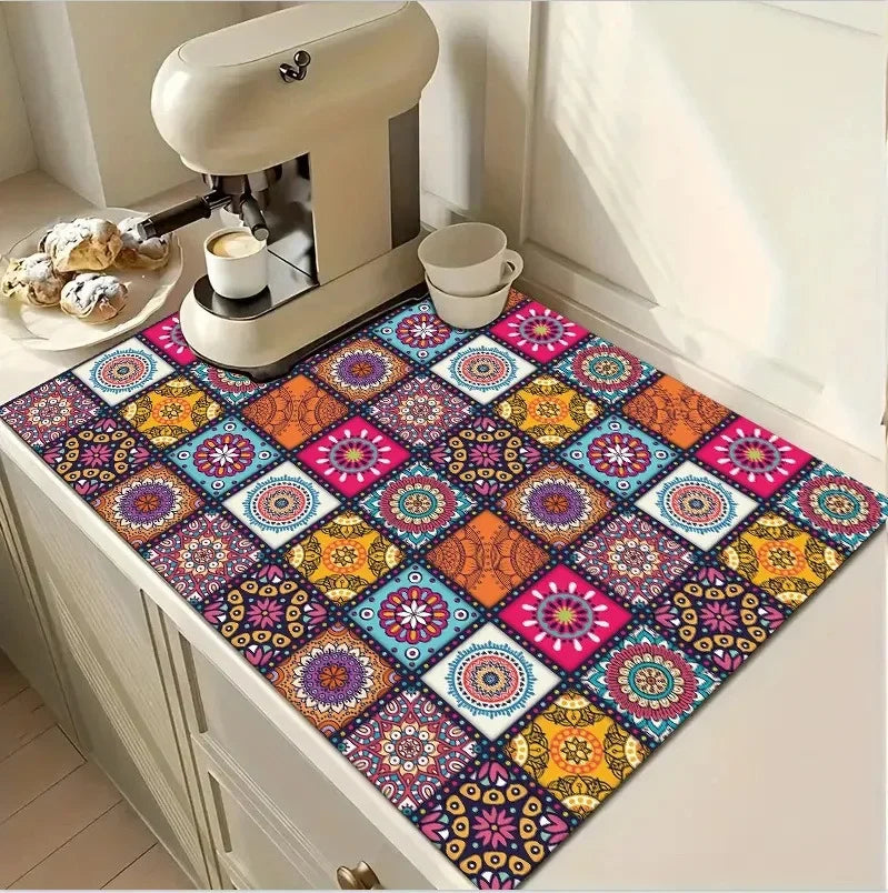 Bohemian Drain Mat Dish Drying Placemats for Table Silicone